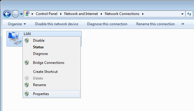 Configuring IP Address in OS Windows 7 1. Click the Start button and proceed to the Control Panel window. 2. Select the Network and Sharing Center section.