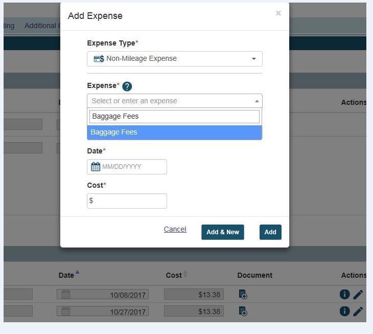 Example: Choose the expense from the drop down.