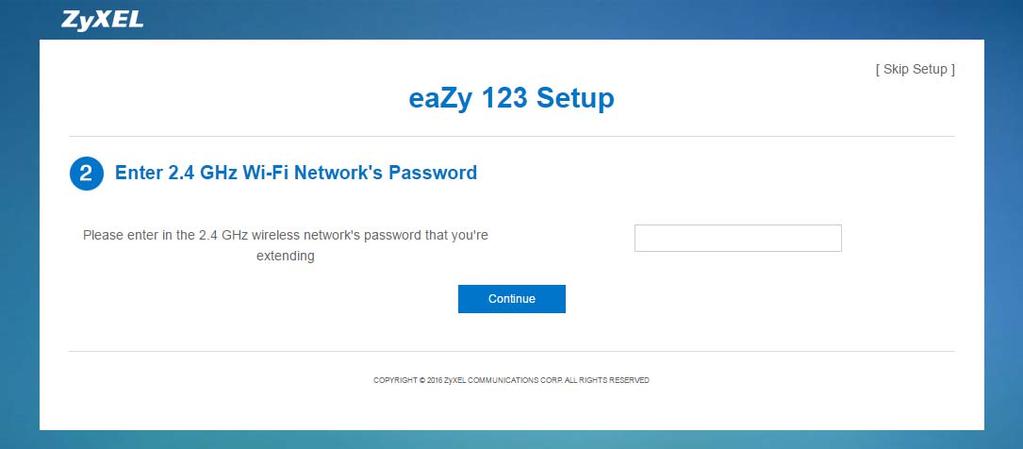 Chapter 6 eazy123 Wizard Setup 2 Type the selected network s Wi-Fi password (key) if wireless security is enabled. Click Continue.