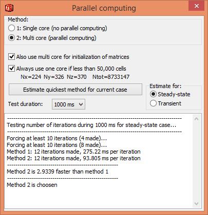 8,7 million nodes: PC1 Iterations Heat flow (W) Cpu time Quicker Single core 750 64.79 225 Multi core 689 64.