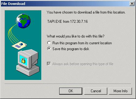 6. Choose where to save the TAPI.EXE file and click Save.