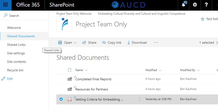 3. The document is now available in the SharePoint document library. You may see your screen refresh to indicate that the file has uploaded. Files can now be viewed, edited or even deleted.