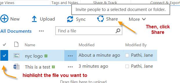 Share single document To share a specific document, click on the file like the one listed below and click share. A similar box appears that allows you to share and send an invitation.
