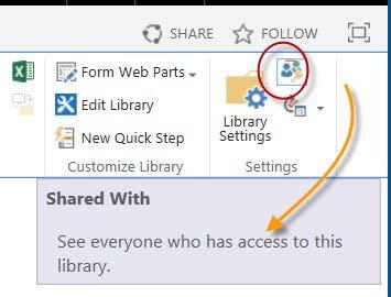 Share your library for all your documents 1. To share documents library, click on the library from ribbon tab and select share with.