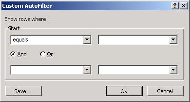 Custom AutoFilters A custom AutoFilter enables multiple criteria to be specified for one field.