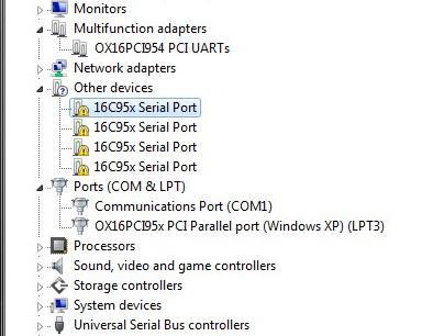 Installation of Multi-port drivers in Windows 7 Now there should now be