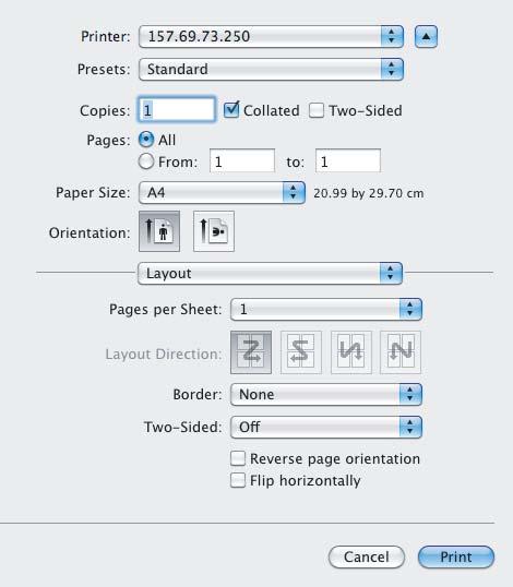 3 PRINTING FROM Macintosh Layout In the Layout menu, you can set N-up printing (multiple pages per sheet). 3 4 5 6 ) Pages per Sheet This sets the number of multiple pages printed on one sheet.