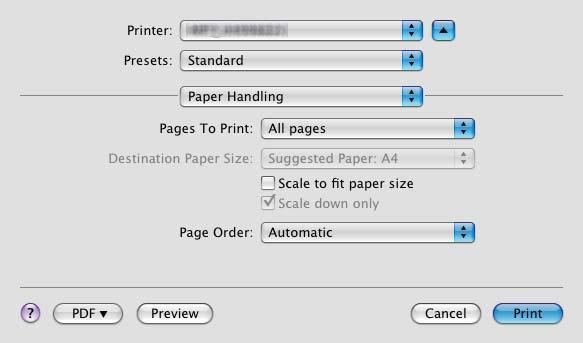 - Scale to fit paper size Select this to perform enlarge/reduce printing. Selected, select the output paper size in the box.