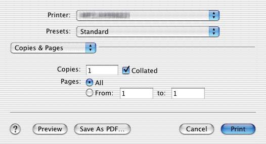 3 PRINTING FROM Macintosh Print dialog on Mac OS X 0..x The [Print] dialog boxes can be displayed by selecting the [Print] command from the [File] menu of the application.