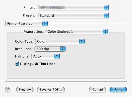 3 PRINTING FROM Macintosh 3.PRINTING FROM Macintosh Color Settings In the Color Settings, you can set special features for printing.