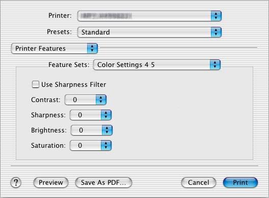 3 PRINTING FROM Macintosh Color Settings 4 5 In the Color Settings 4 5, you can set image attributes for printing.