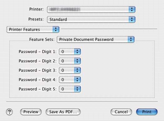 3 PRINTING FROM Macintosh 3.PRINTING FROM Macintosh Private Document Password In the Private Document Password menu, you can specify the Document ID number for the private job.
