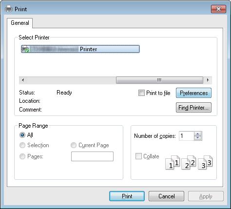 PRINTING FROM WINDOWS.PRINTING FROM WINDOWS Select the printer driver of the equipment to be used and click [Preferences]. The printing preferences dialog box appears.
