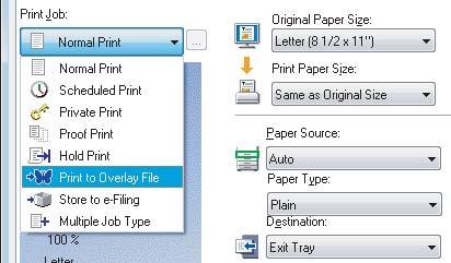 PRINTING FROM WINDOWS.PRINTING FROM WINDOWS Creating an overlay file You can save up to 0 documents as overlay files using printer driver.