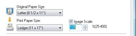 reproduction ratio of 00%. Display the [Basic] tab menu. Select the document size on the [Original Paper Size] box. Then select the paper size that you want to print at the [Print Paper Size] box.