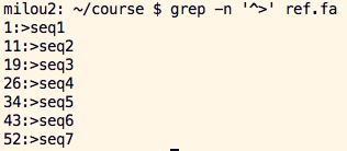 Find the line of a specific sequence grep -n includes line