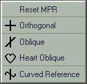 FIGURE 10. MPR Mode Menu 2 Click Crshair (if not already active). The center of the crosshairs acts as the fulcrum.