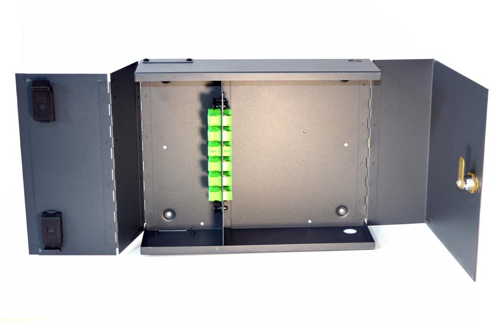 FIBREOPTIC INDOOR WALL MOUNT ENCLOSURE The JCS Technologies indoor wall mountable fibreoptic break out enclosure supports the use of loose tube fibre and riser cable types.