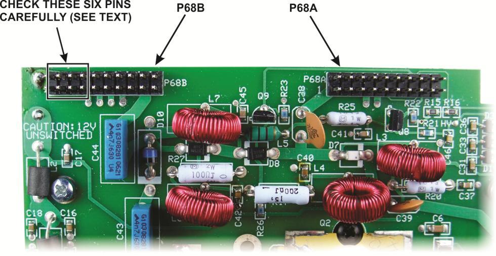 On the KPA3 module, inspect the six pins of P68B (see Figure 17) for corrosion or discoloration from heat just as you did on P67B earlier. Figure 17. KPA3 Connectors.