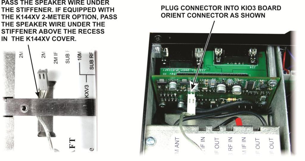 Hold the top cover above the K3 and reconnect the speaker wire (see Figure 26), then replace the top cover and secure it with the nine 4-40 3/16 (4.8 mm) black flat head screws you removed earlier.