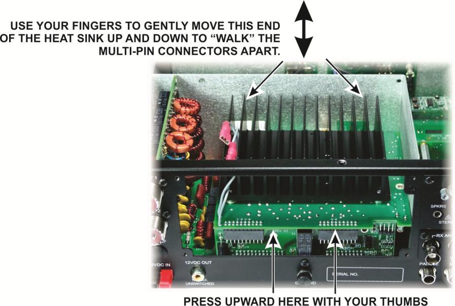 your fingers on the heat sink to gently move the opposite edge of the KPA3 up and down (see Figure 4). This will walk the connectors apart, freeing the module.
