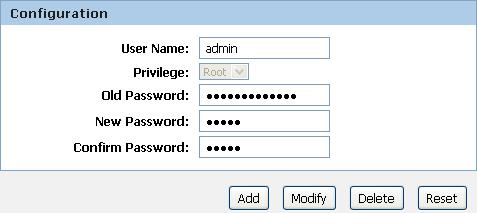 2. This page displays the current username and password settings. Change your own unique password in the relevant boxes.