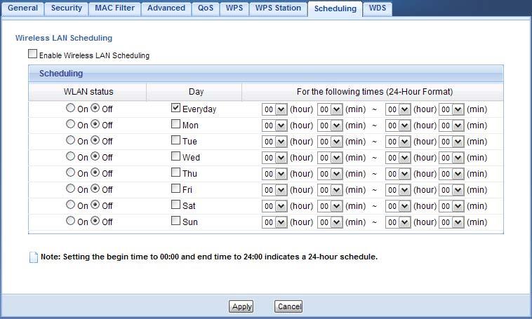 Chapter 10 Wireless LAN Figure 66 Network > Wireless LAN > Scheduling The following table describes the labels in this screen.