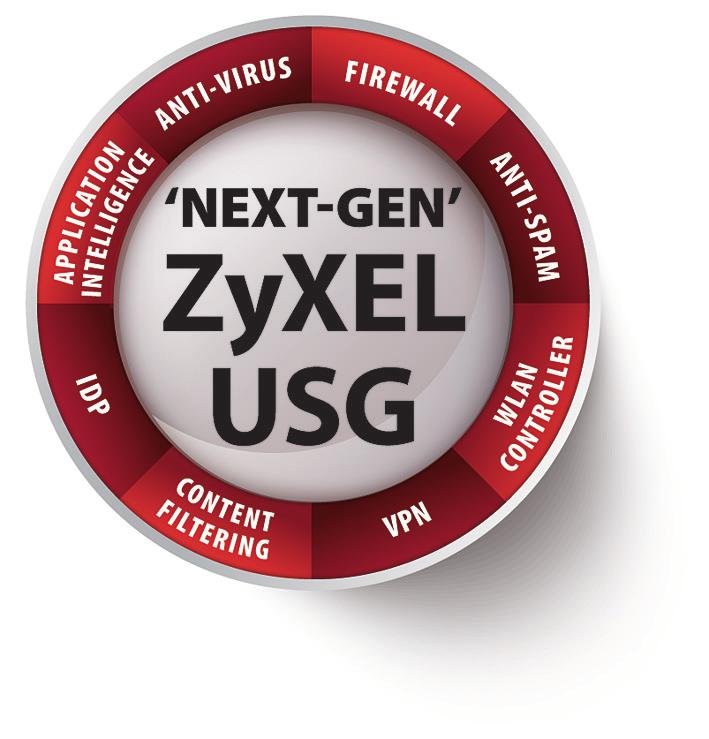 ZyXEL USGs offer industryleading anti-virus, anti-spam, content filtering and application intelligence technology for effective application optimization and comprehensive network protection.