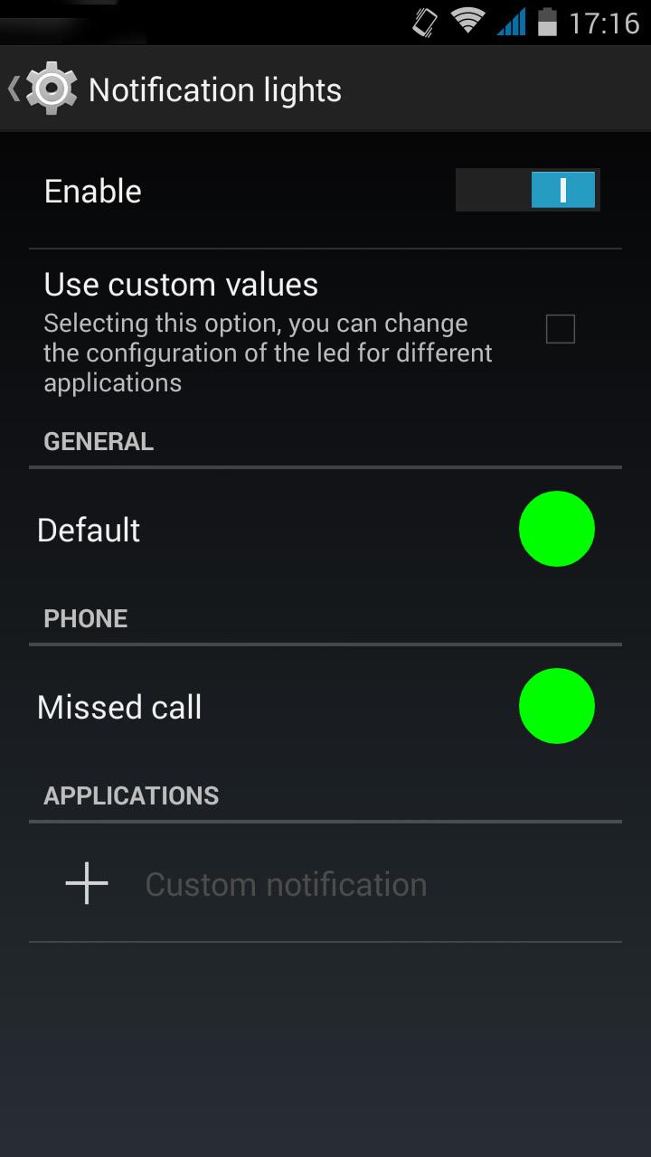 ENGLISH Complete User Manual Settings Notification lights: Lets you configure the LED notification for different apps, in terms of both colour and flash frequency.