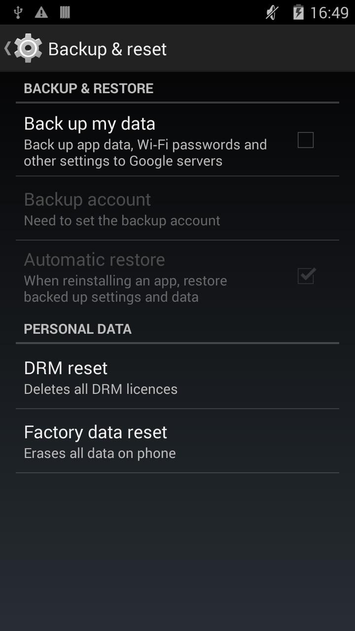 Complete User Manual Settings ENGLISH Backup & reset Here you can back up your app data and settings, Wi-Fi passwords, etc. on Google s servers.