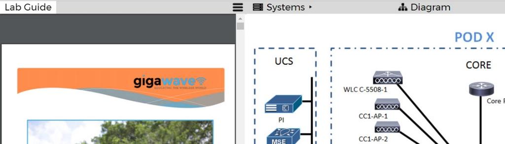 From your pc, maximize the interactive diagram page. Notice that a copy of the lab diagram is on the left and the interactive diagram labeled Pod X is on the right in the window.