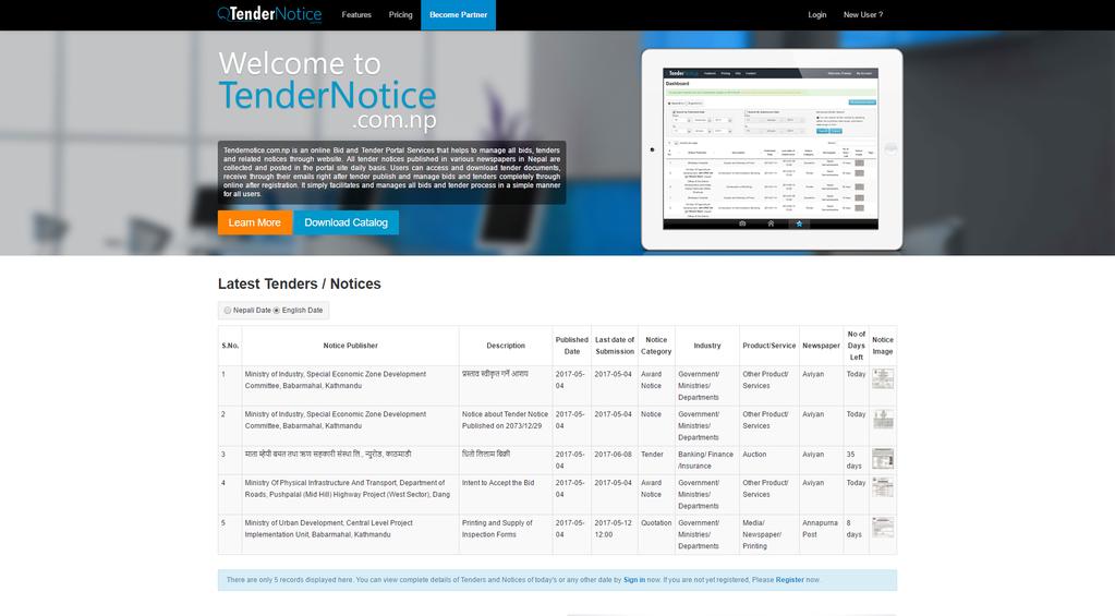 2 TENDER NOTICE TenderNotice Tender Notice is an electronic tendering system that helps to manage tenders through website.