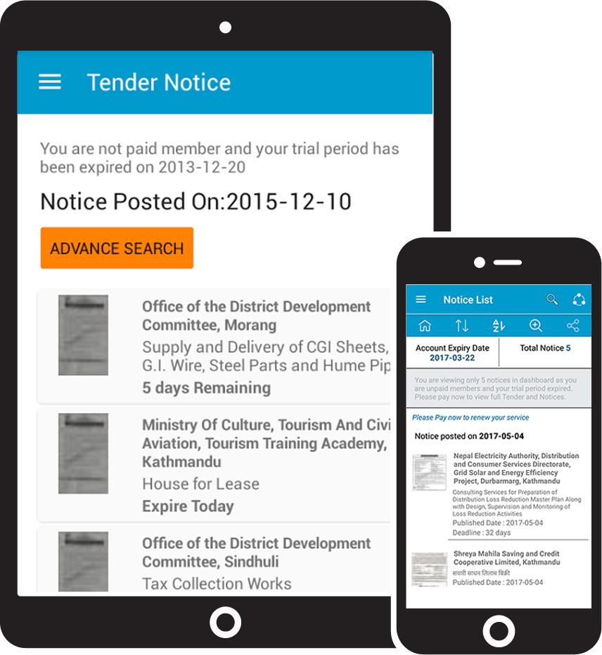 6 TENDER NOTICE MOBILE APP S You can also get Tender Notice on your mobile by downloading