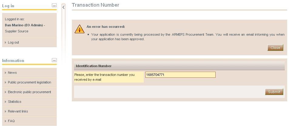 Figure 11 Confirmation email received during registration. The email contains the username and the transaction number 2.