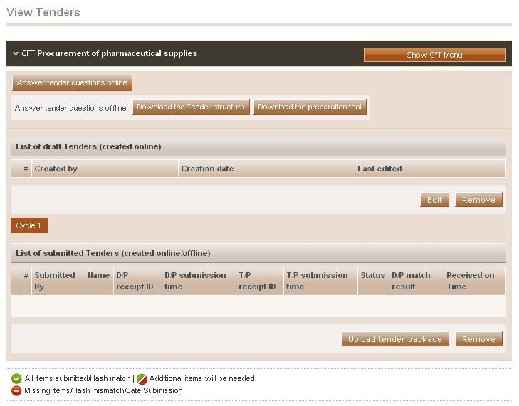 Figure 55 Main tender preparation page The button Create a Tender online is enabled prior to the expiry of the tender submission deadline.