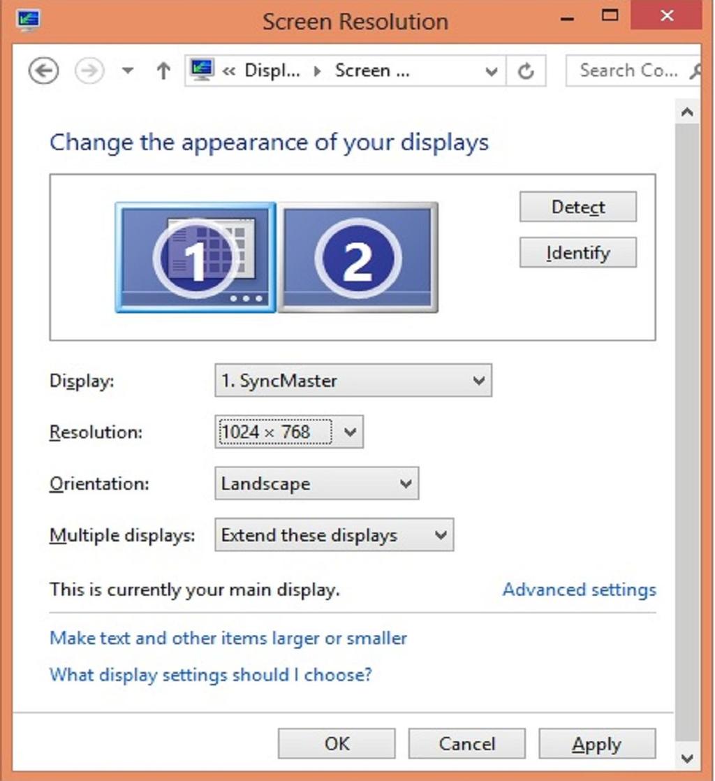 To enable the Windows Multi-Monitor feature of the VGA card/adapter, select the option Extend these displays under the multiple display section.