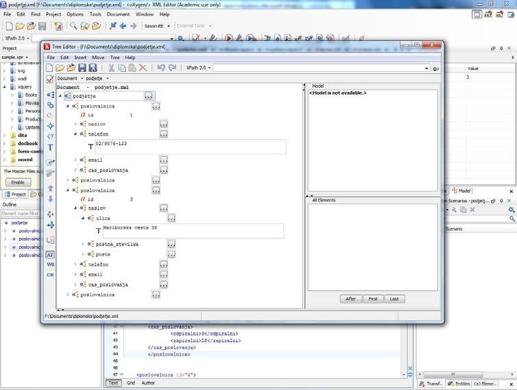 Slika 3.2: <oxygen/> XML Editor - orodje Tree editor. Slika 3.