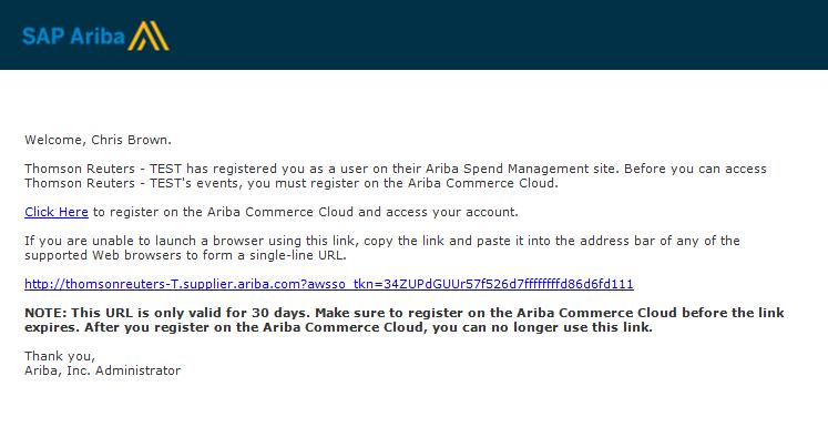 Ariba: Invitation from Ariba to Supplier 1) The email from Ariba will appear like this in your email inbox. If you haven t received the email, please check your spam/junk folders.