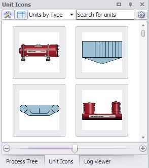 With this docking bar the user can add Unit pictures to the flowsheet.