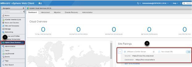Verify Site Pairing 1. You should be back at the Hybrid Cloud Services Dashboard. 2.