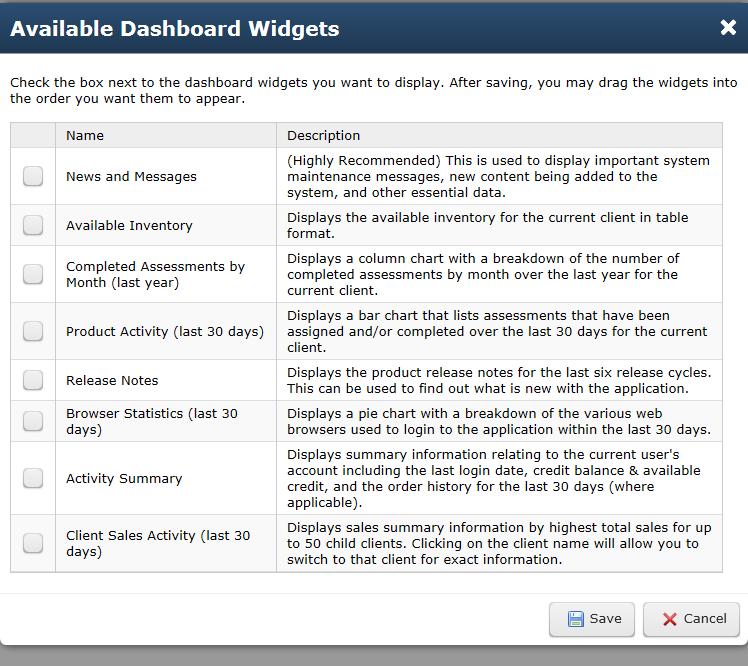 Dashboard Upon logging in, you will be taken to the default Dashboard/Home page.