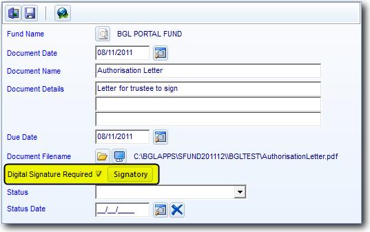 You can then select the Status, e.g. Sent for Signing on Portal and the Status Date. Once all the details have been entered, click push the document to Portal.