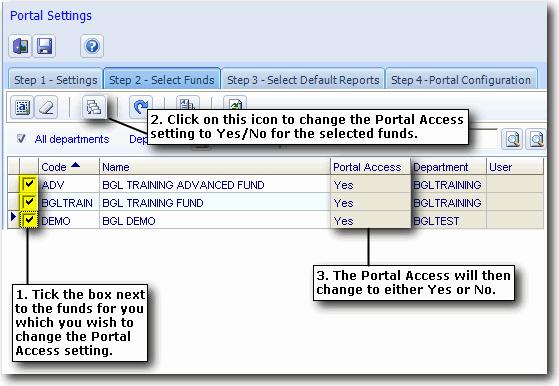 send these changes to the Portal. You can change the Portal Access setting to Yes for multiple funds as well.