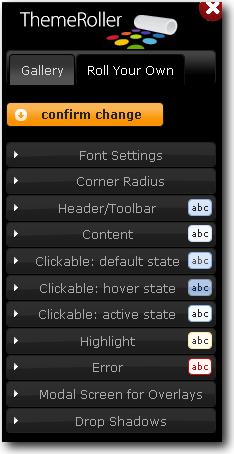 The Roll Your Own interface is categorised into multiple panels which allow configuration of various CSS properties such as font