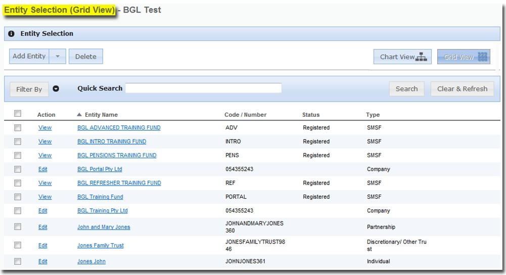If you wish to switch to the Grid View where you can see a list of the entities on Portal, click