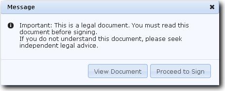 The document needs to be viewed before signing by clicking View Document.