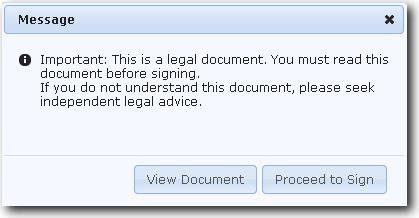 You need to view and understand the document before proceeding to sign it. Click View Document.