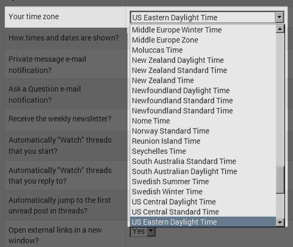 time zone will appear in the box. A note about how times and dates work on the site.