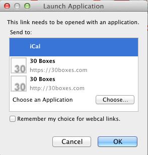 4. Your computer will then launch a window and ask you to point to the calendar application