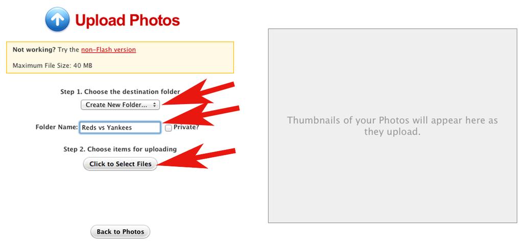 Photos & Files Tab This is where you can share photos with the rest of the team. How to Upload Photos 1. Click the Photos & Files tab (unless you are already there). 2.